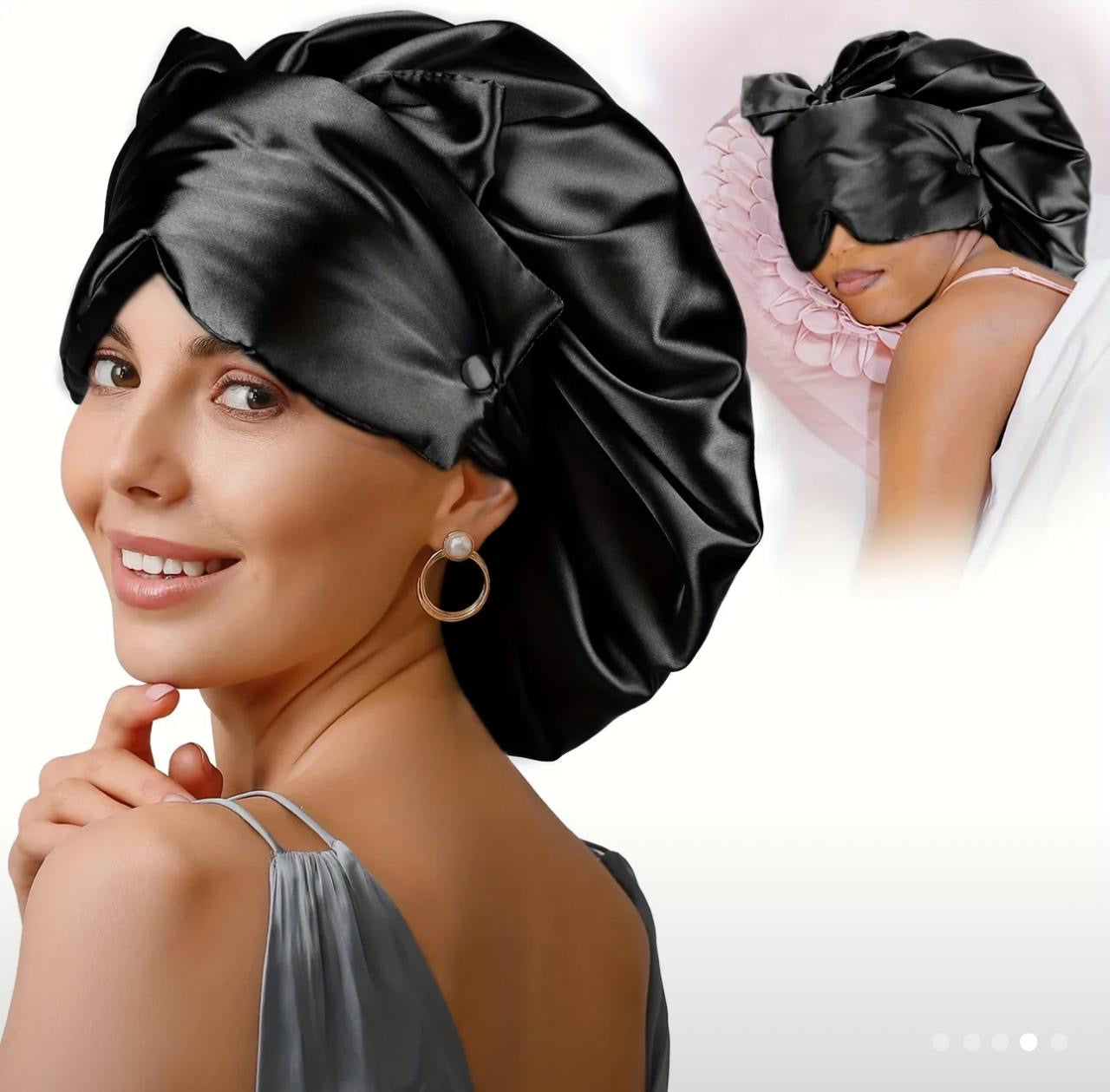 
Bonnet en satin avec cache yeux